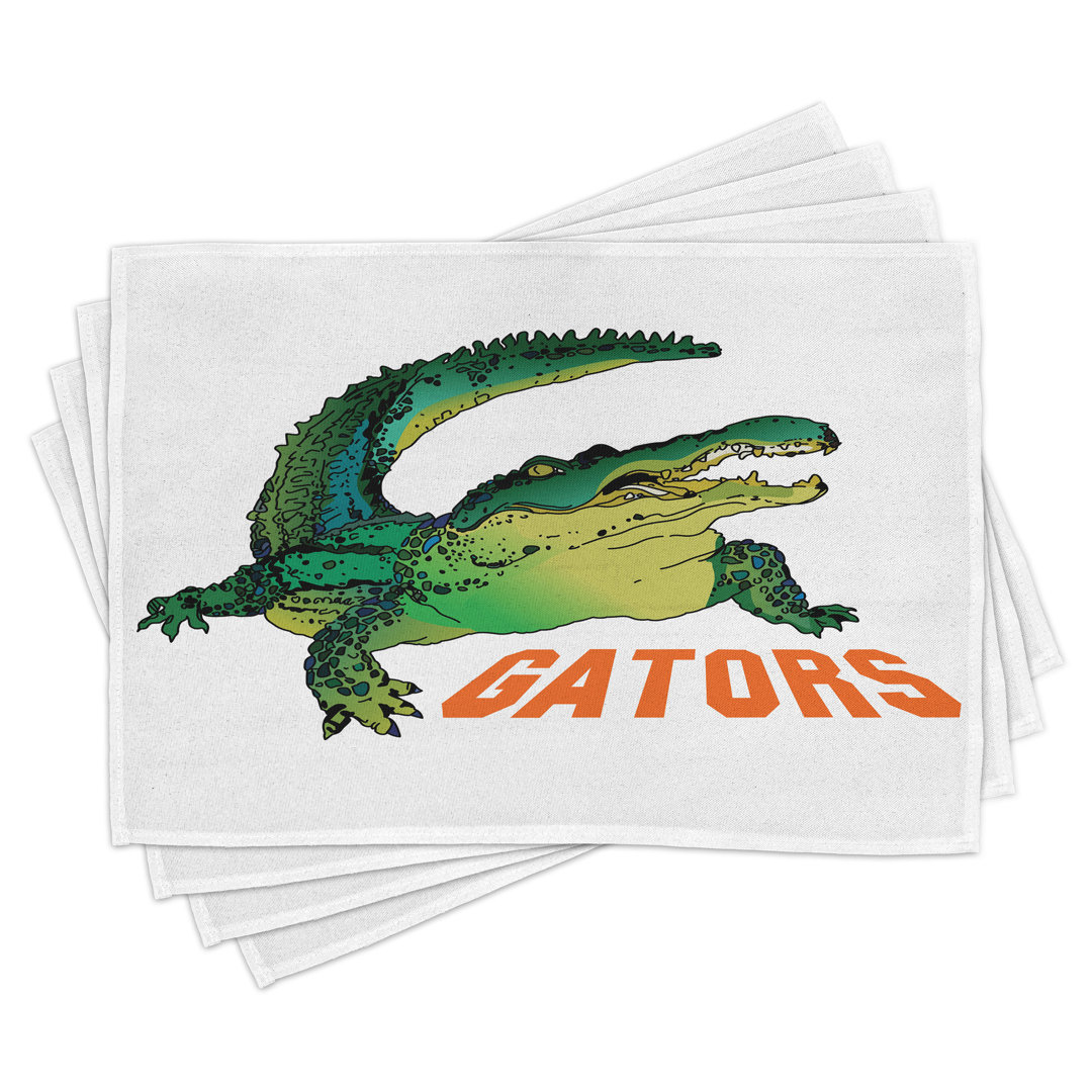 Platzdeckchen 4er Set, Wildes Alligator Krokodil, Orange Weiß Grün