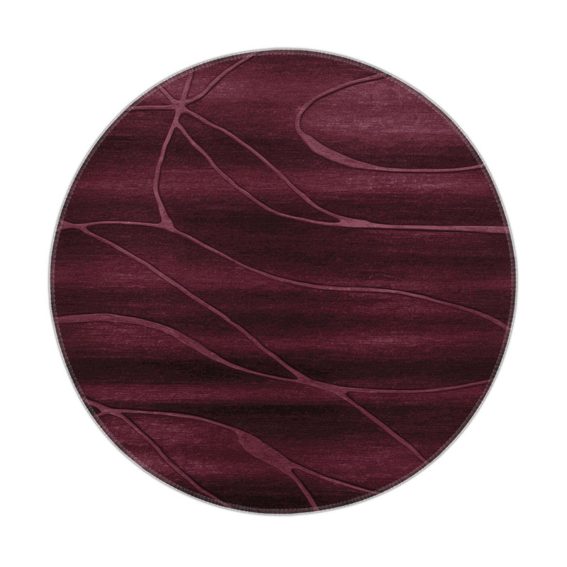 Tapis rouge abstrait intérieur et extérieur, Rond 5 pi
