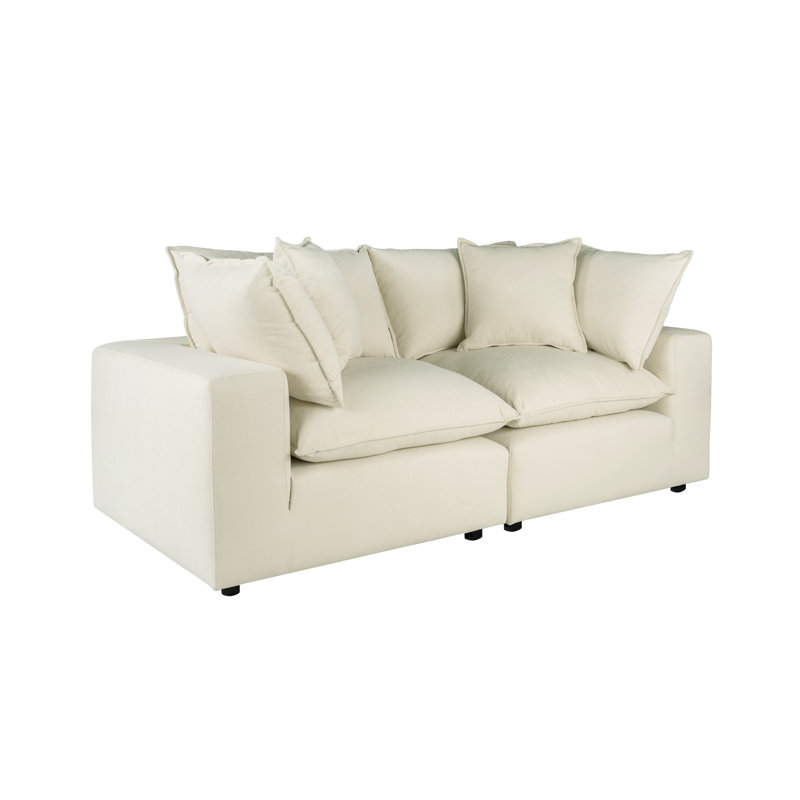 Causeuse modulaire à accoudoirs carrés de 80,4 po avec coussins réversibles Ellaria, Mélange de polyester beige