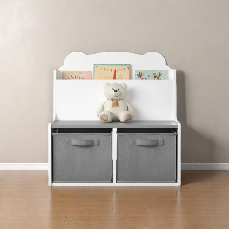 Bibliothèque pour enfants avec bacs de rangement et joli panneau en forme d'ours
