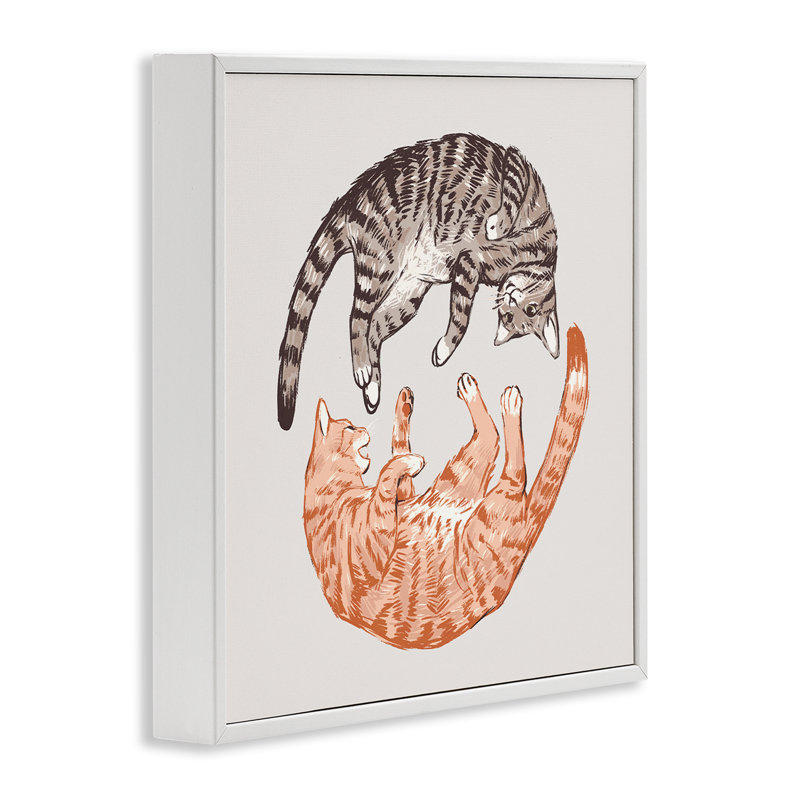 «Tabby Cats Duo», estampe numérique par Ziwei Li, H 12 po x l 12 po, Giclée encadrée blanc bord de mer