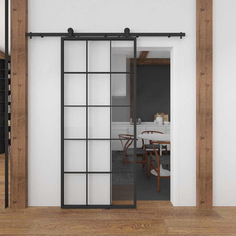 Metal and Glass Metro Barn Door, Clear