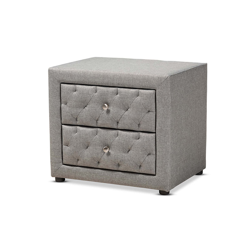 Caden Jonesy Gray Fabric Upholstered 2-Drawer Wood Nightstand, Gray