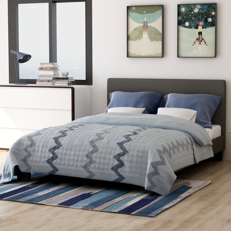 Keilianys Upholstered Low Profile Platform Bed, Queen, Dark Gray
