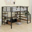 Lit mezzanine double avec escalier, structure de lit mezzanine en métal avec table de rangement basse et tablettes-2539920