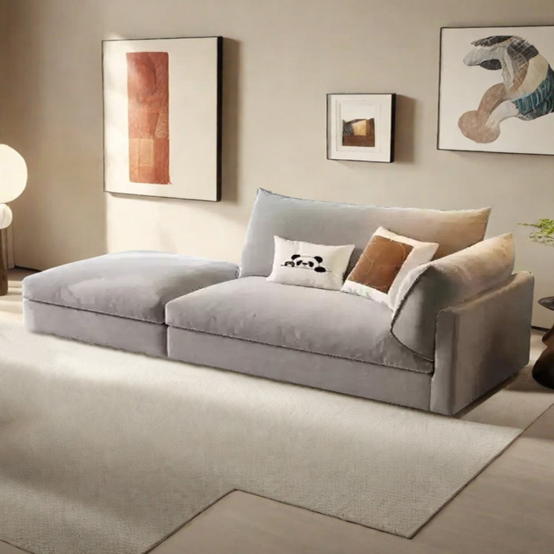 Canapé-lit en coton et lin avec repose-pieds, Gris, Orienté à droite
