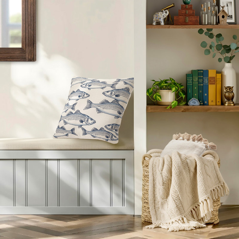 Housses de coussin en coton recyclé 20 po x 20 po, ensemble de 2 - Housses de coussin décoratives à imprimé poisson côtier
