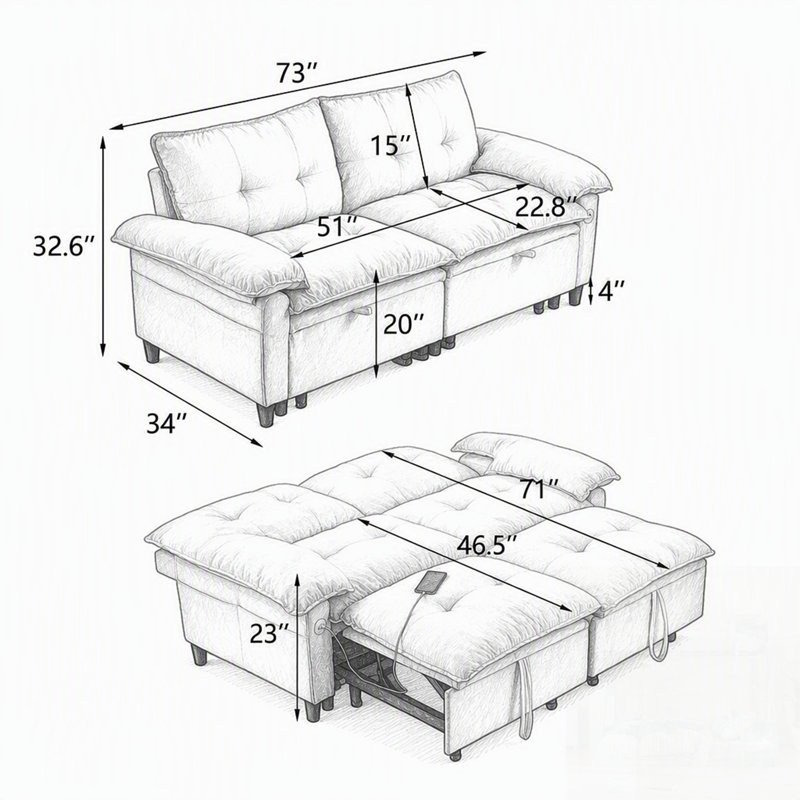Canapé-lit convertible en velours avec matelas dépliable confortable pour petits espaces, Velours blanc