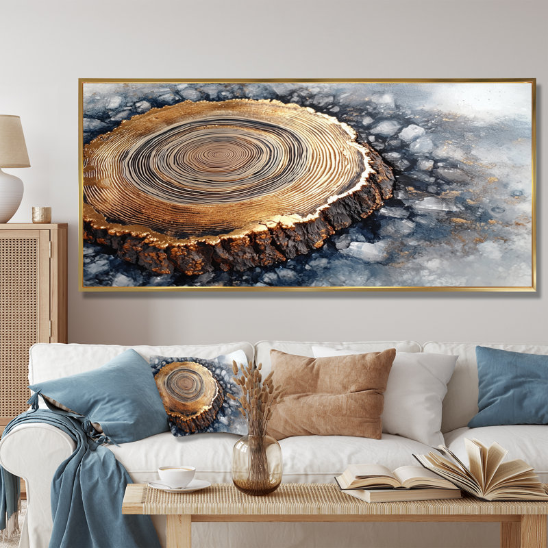 «Giess Crystal Winter Winter Slide Harmony», art mural arbres, H 28 po x l 60 po, Impression encadrée flottante, Doré
