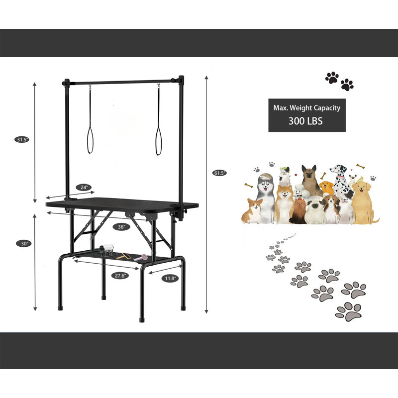 Dog Grooming Table,Foldable Pet Grooming Tables With Adjustable Arm,Clamps,Nooses, Mesh Tray