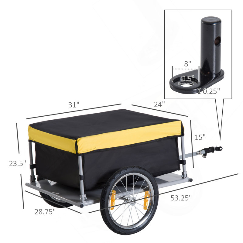 Remorque de rangement extérieure pour cargaison de vélo, remorque à deux roues pour chariot à bagages avec couvercle amovible,