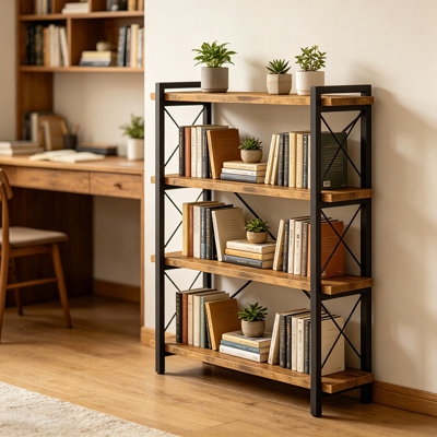 Industrial Bookcase Bookshelf, Freestanding Horizontal Bookshelves With Metal Frame