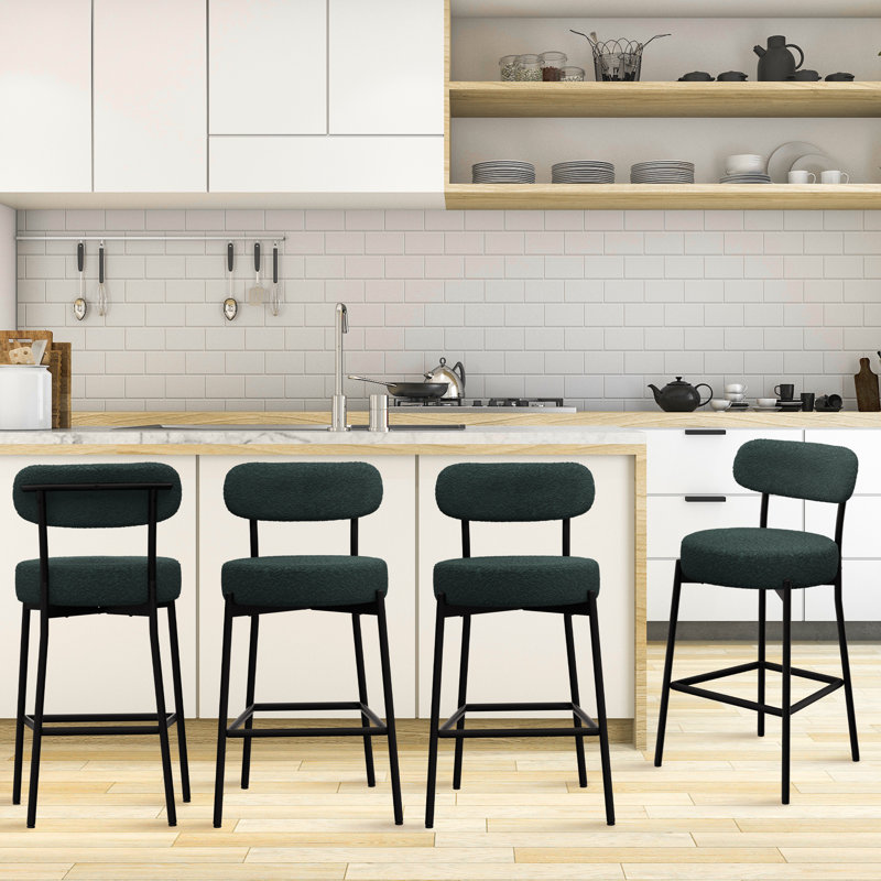 Yosniel Modern Counter Height Bar Stools Set of 6, 28 Inch Upholstered Barstools with Curved Open Back & Round Seat, Plush Bouclé Fabric Bar Chairs for Kitchen Island, Dining Counter & Home Bar, Comfortable & Stylish
