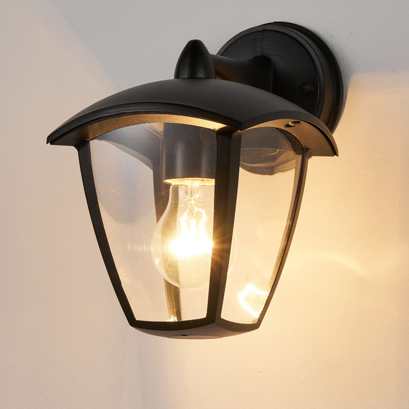 Outdoor Wall Light, E27 Bulb Cap, Mains Powered, IP65 Weatherproof, Modern Design With Clear Shade