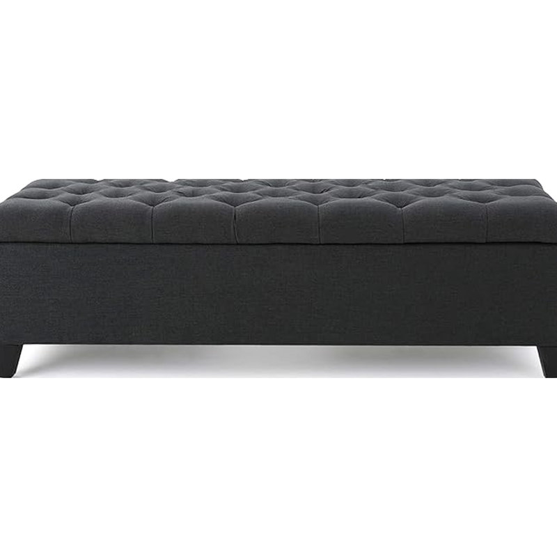 Gris foncé contemporain avec texture de boutons et coutures en losanges, l 50,94 po x P 17,68 po, H 16,63 po, bois de bouleau et tissu gris, largeur, profondeur, hauteur, capitonnage