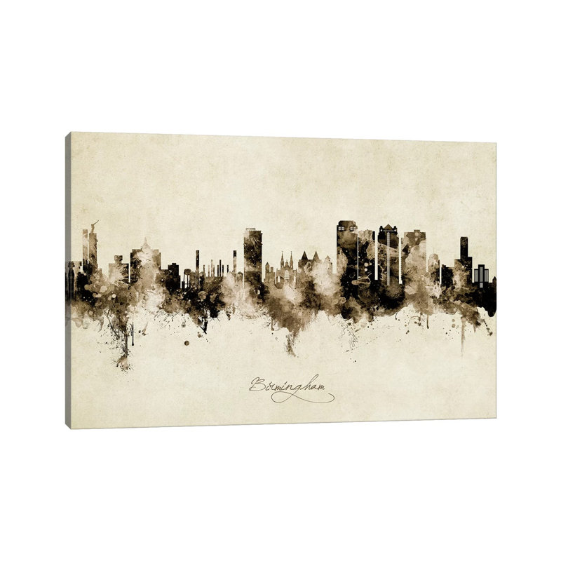 «Birmingham Alabama Skyline Vintage», reproduction d'art sur toile tendue, H 18 po x l 26 po x P 1,5 po