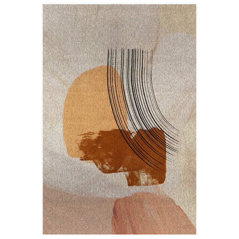 Elara Collection Digital Print Cotton-Polyester Brown Beige Abstract Rug, Runner 2'8" x 9'11"
