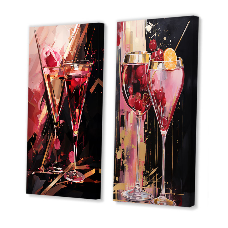 Ensemble de 2 impressions sur toile Kir Royale Radiance Cocktail, Toile tendue, H 32 po x l 33 po