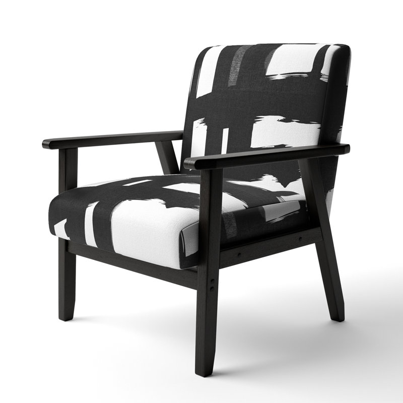 Crossing Paths I - Upholstered Modern Accent Arm Chair, Black/White Polyester Blend