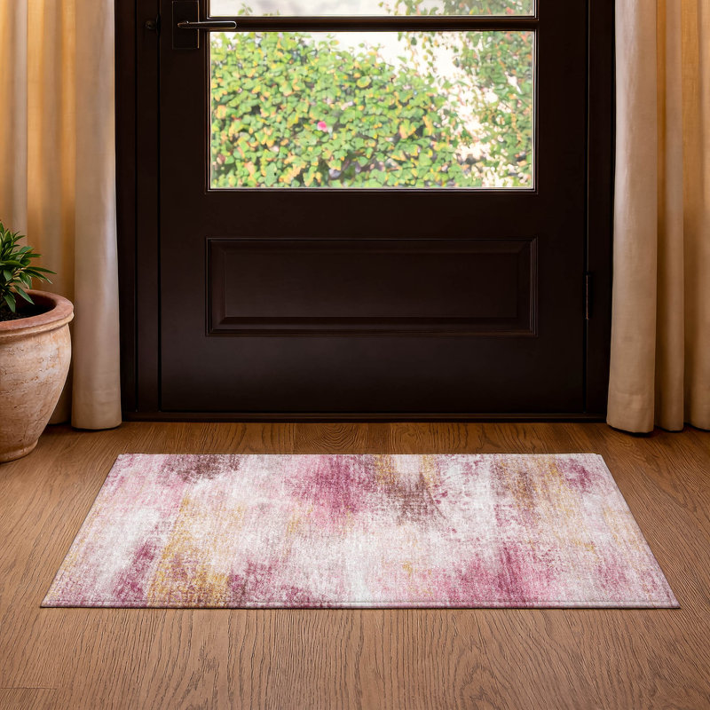 Premium Machine Washable Mayfield AMF2402 Abstract Rug, Blush, 1'8" x 2'6"
