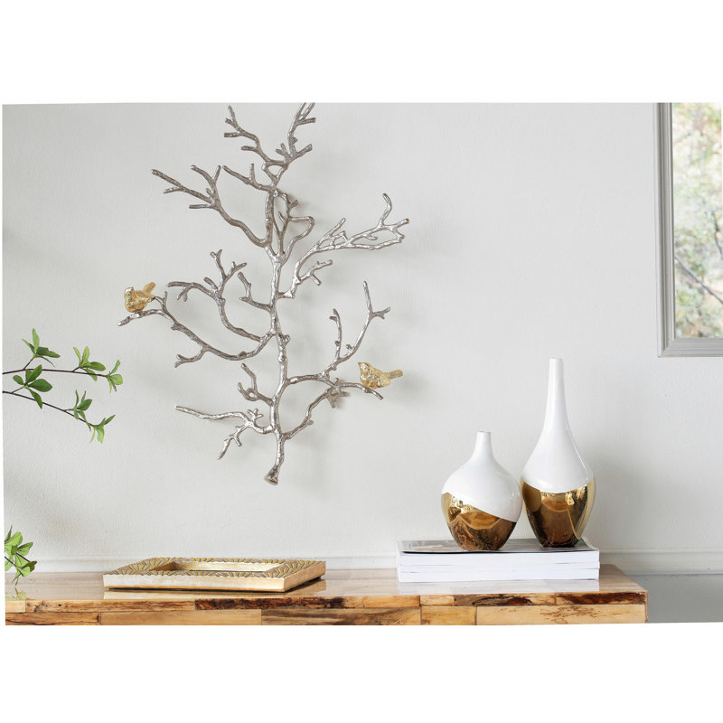 Ensemble de 2 sculptures murales en métal avec accents d'oiseaux 17 x 5,5 x 22 po
