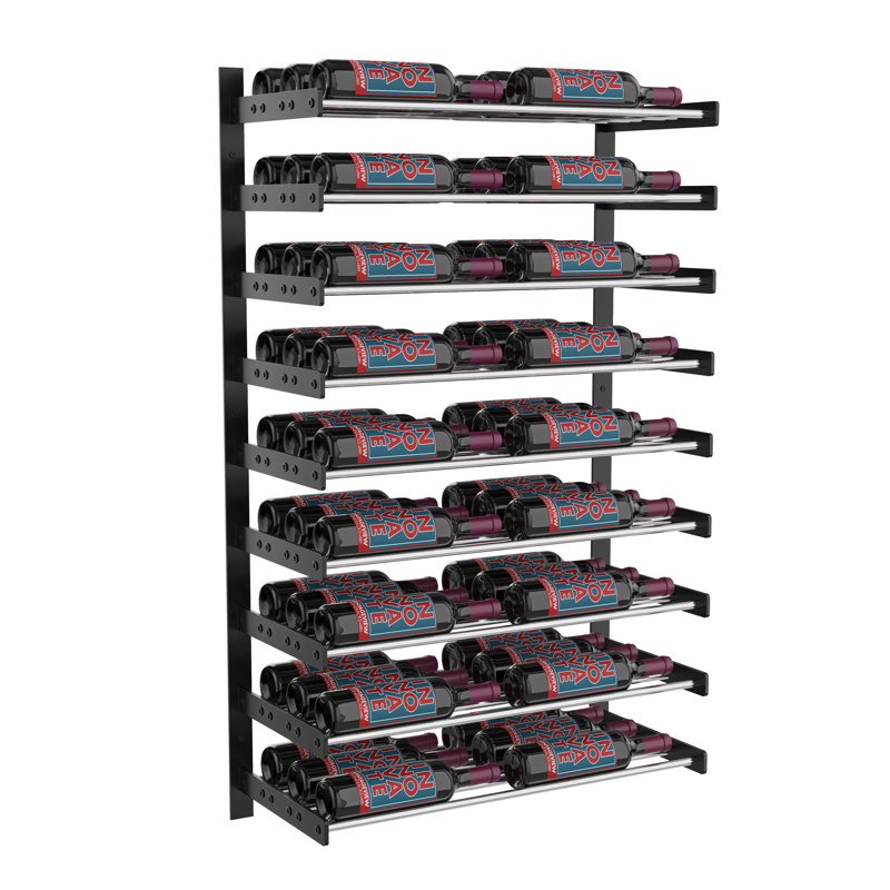 Support à vin mural en chrome et noir mat Abbie-Marie pour 54 bouteilles - H 45 po, Chrome, 45" H x 27.75" W x 12.25" D