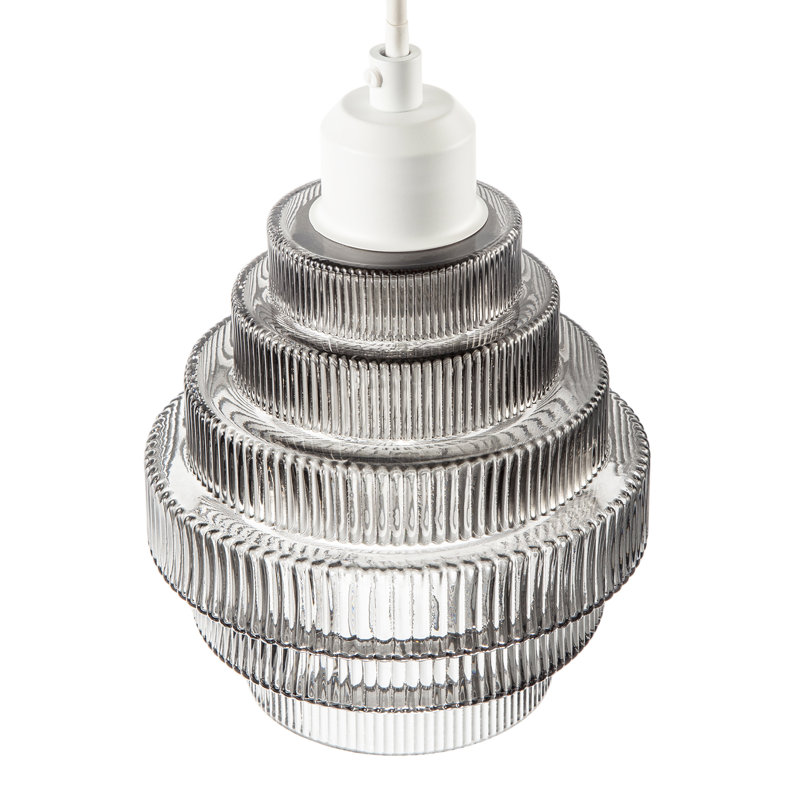 Tiered Stepped Design Smoked Ribbed Glass Pendant Ceiling Light Shade By 