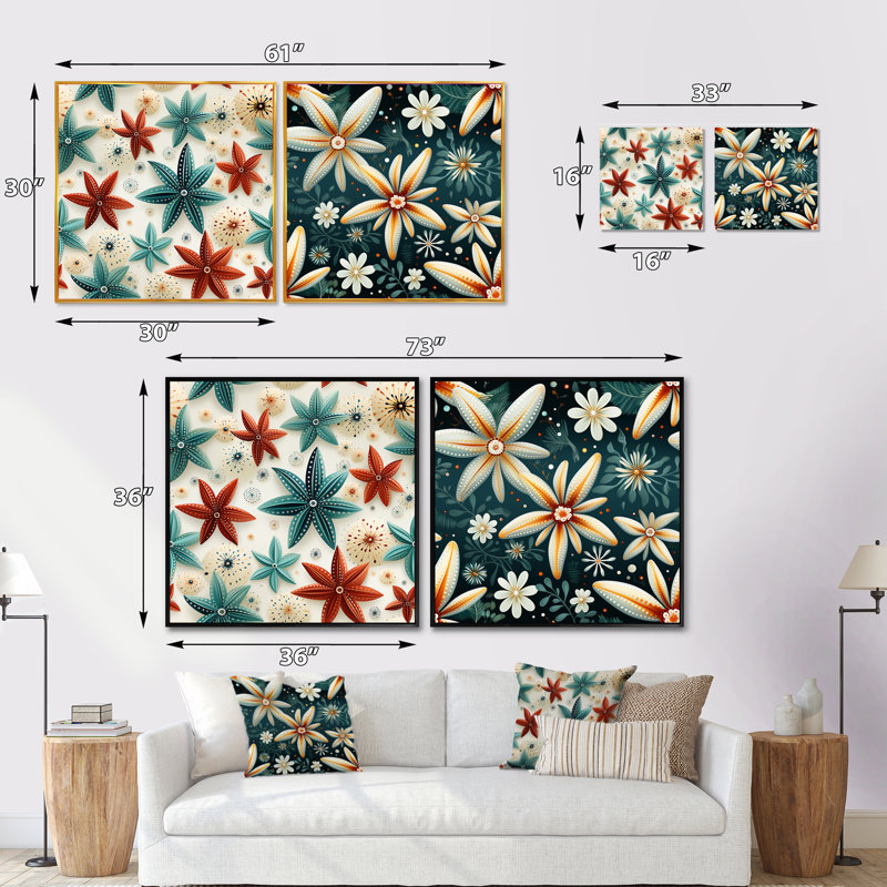 Coastal Starfish Symmetry - Abstract Botanicals Square, ensemble de 2 collages carrés, Toile tendue, H 16 po x l 33 po