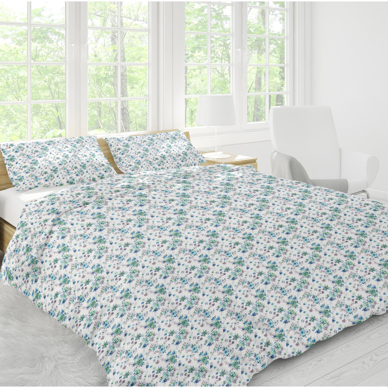 Sateen Floral Duvet Cover, Full/Queen Duvet Cover + 2 Shams, Green