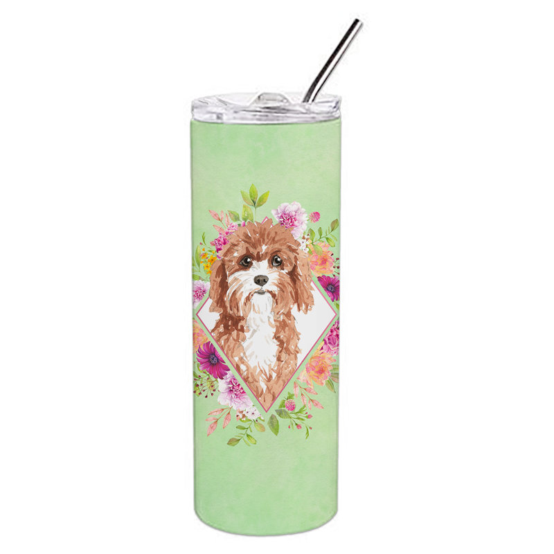 E23BF9F8391D466E9CA4F8DFEBD9A7DB de verre 20 oz à double paroi en acier inoxydable chiot, Cavoodle, Vert