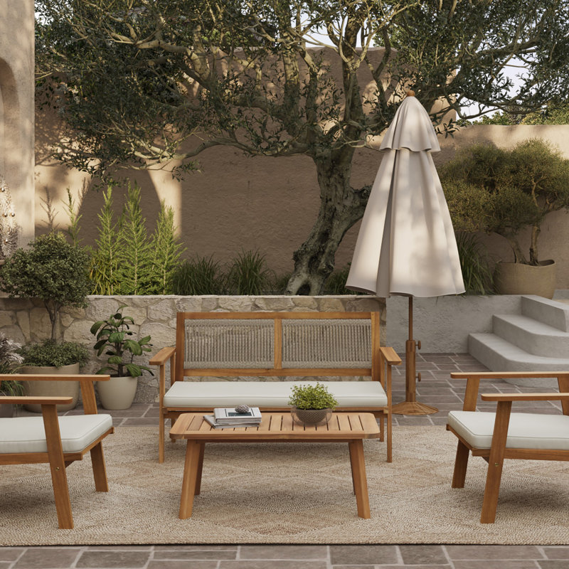 Ebern Designs Acacia Wood Loveseat & Table Set | Wayfair