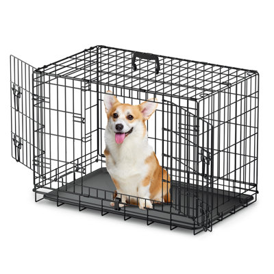 Tulane Metal Wire Dog Crate with Double Doors Slide-out Tray Removable Handle Indoor Outdoor Puppy Kennel Pet Cage
