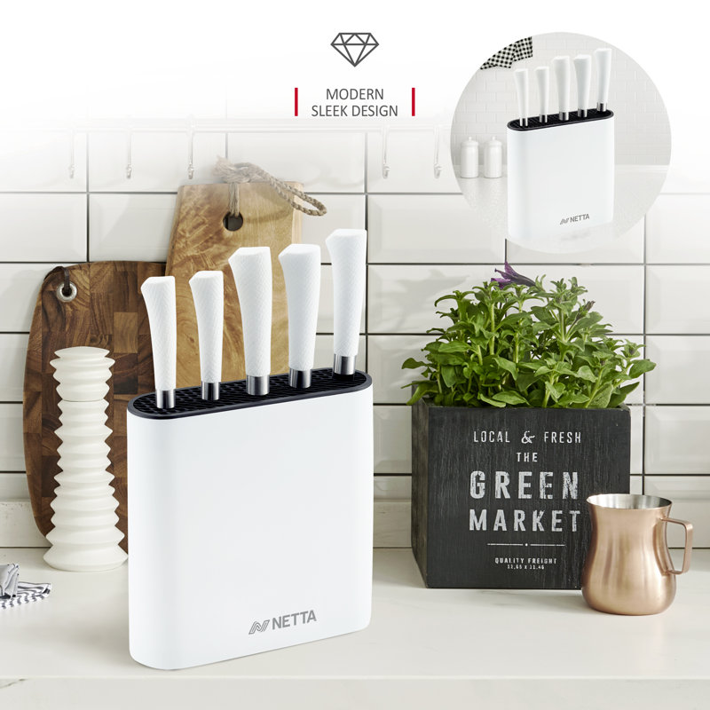 NETTA 6 Piece Stainless Steel Knife Block Set, White