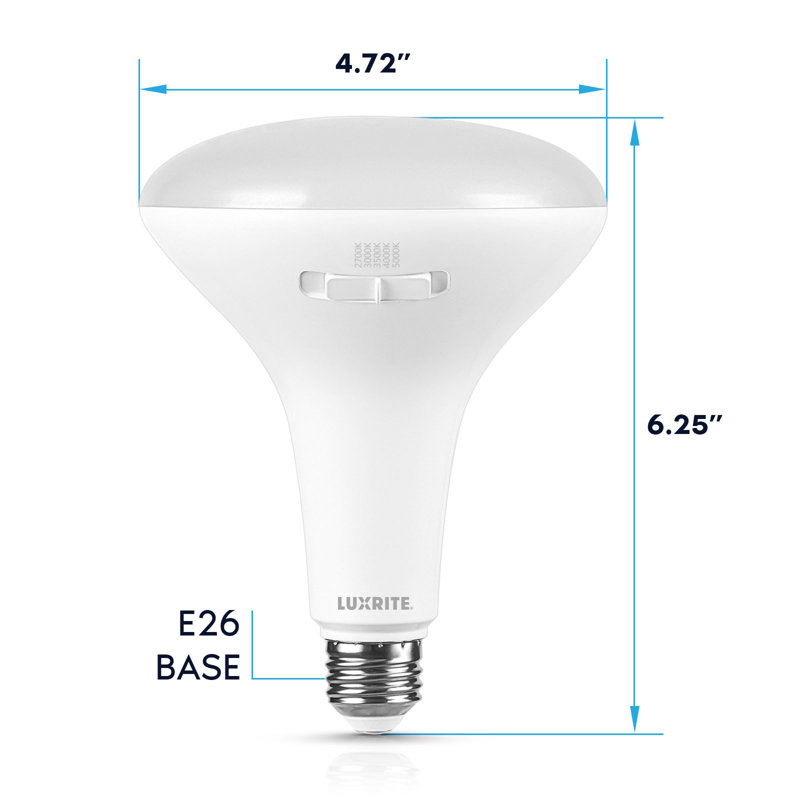 Ampoule DEL Luxrite BR40 12W = 90W 5CCT 2700K 3000K 3500K 4000K 5000K à intensité variable, 1 000 lumens, ampoule DEL à culot moyen, homologuée UL, paquet de 12 à culot moyen E26