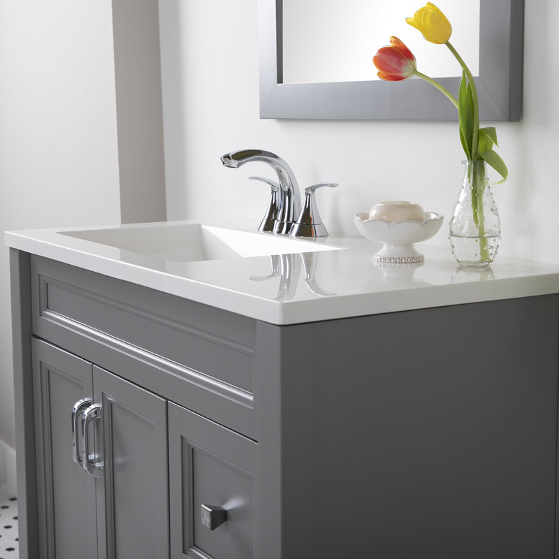 36.5" Single Bathroom Vanity With Cultured Marble Top, Sterling Gray