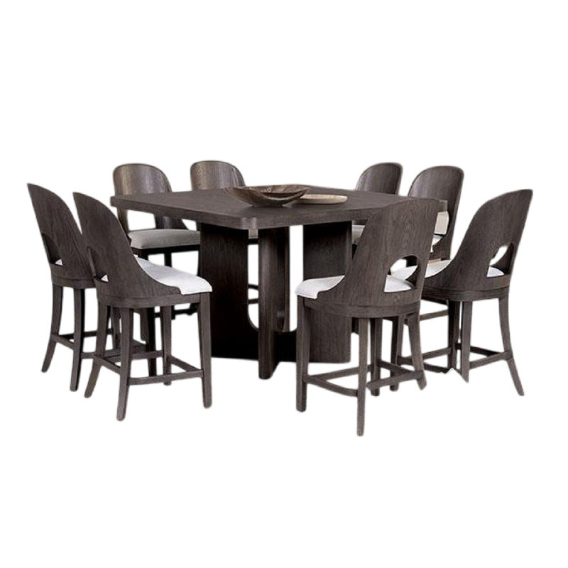 Zoko Counter Height Dining Table Set, Polyester, Wood, Ash Grey, 9