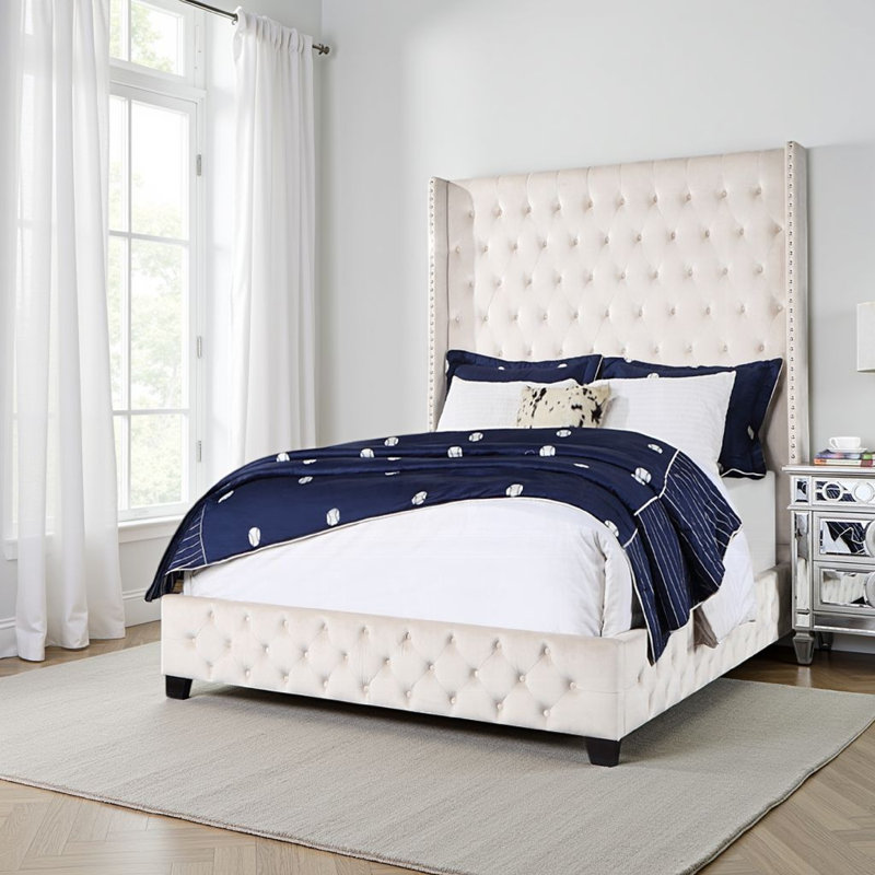Aliakbar Upholstered Wingback Bed, Queen