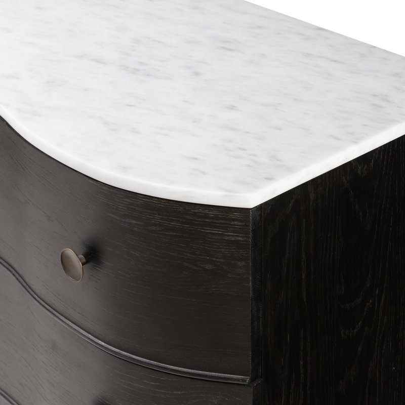 Tiago 3 - Drawer Dresser, Black/Polished White Marble