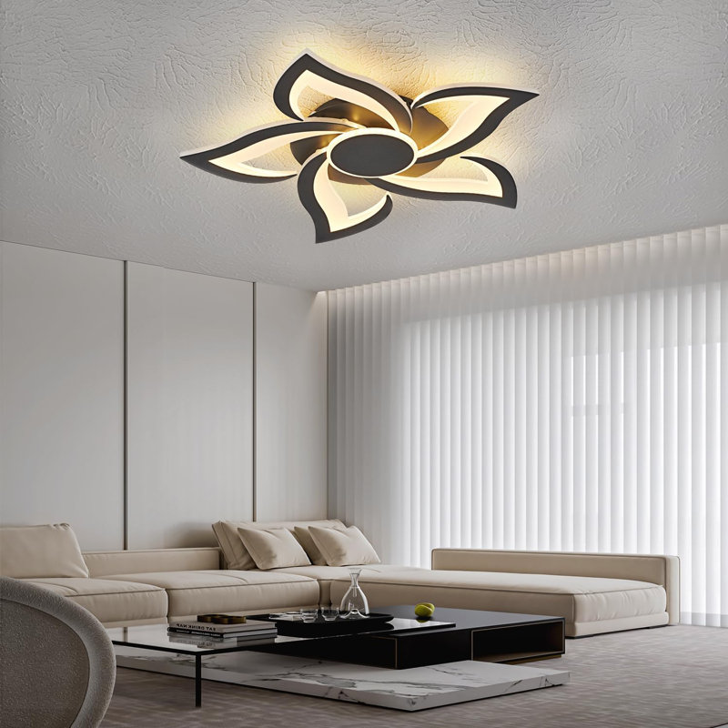 Plafonnier à DEL avec télécommande, plafonniers encastrés modernes, fleur noire 24 po, plafonniers à intensité variable 3000K-6000K pour la chambre à coucher, la cuisine, la salle à manger