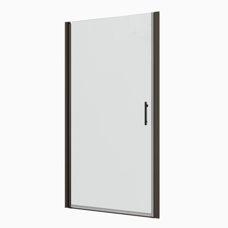 Porte de douche pivotante noire matte. Verre trempé de 1/4 po, réglable de 1 3/8 po, évalué 36 000 fois, indicateur de signal de fuite évalué,