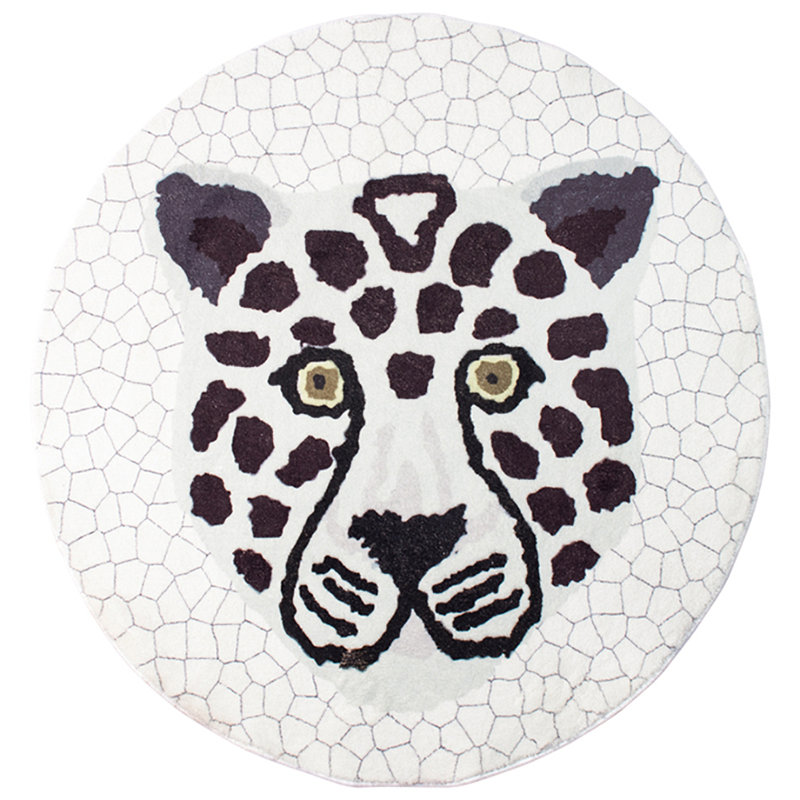 Tapis polaire antidérapant brun à motif animal léopard rond 32 po