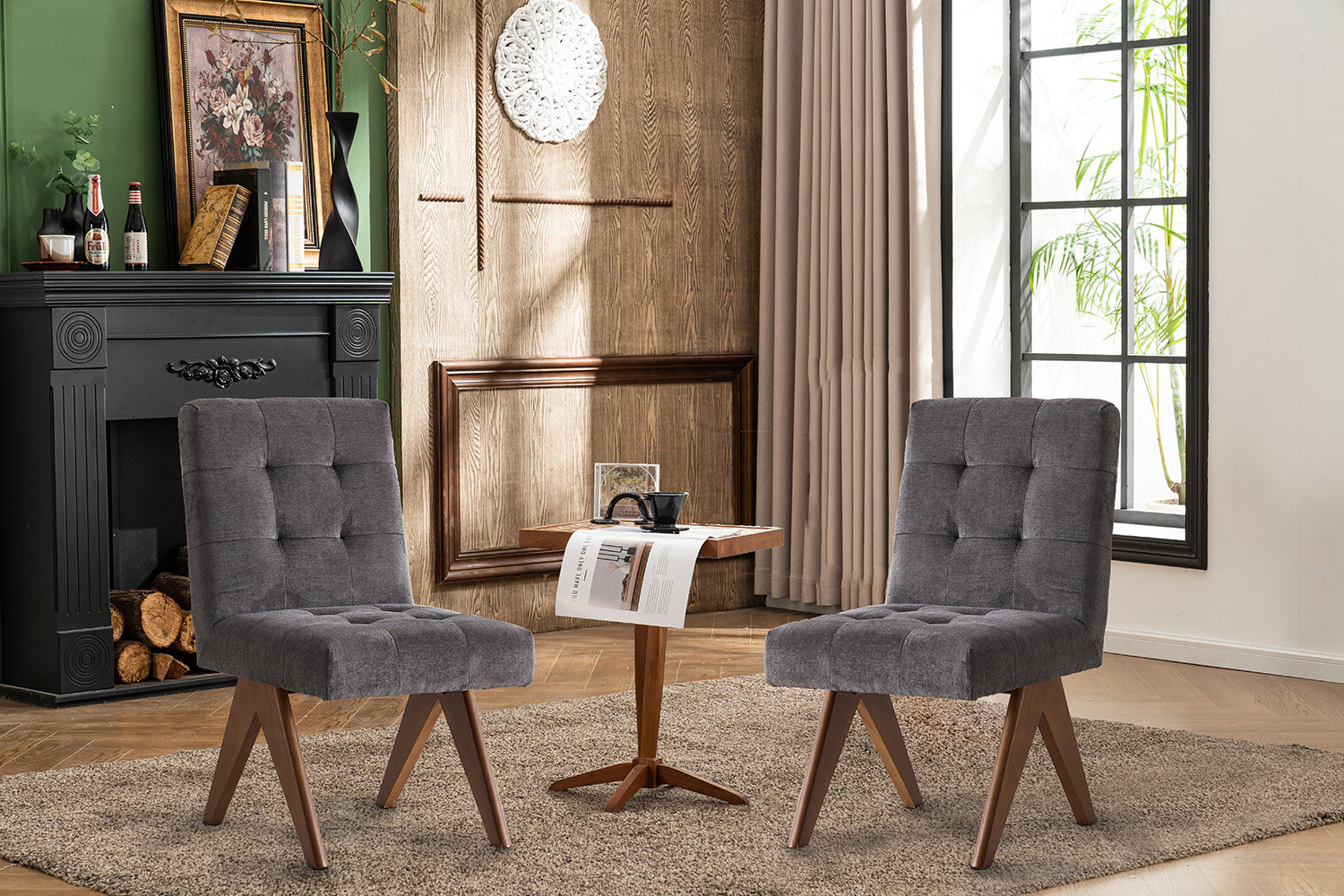 Latitude Run® Modern Upholstered Accent Chairs with V-Shaped Wood Legs ...