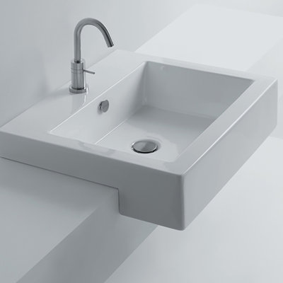 WS Bath Collections Hox 18.9'' White Ceramic Square Bathroom Sink with Overflow