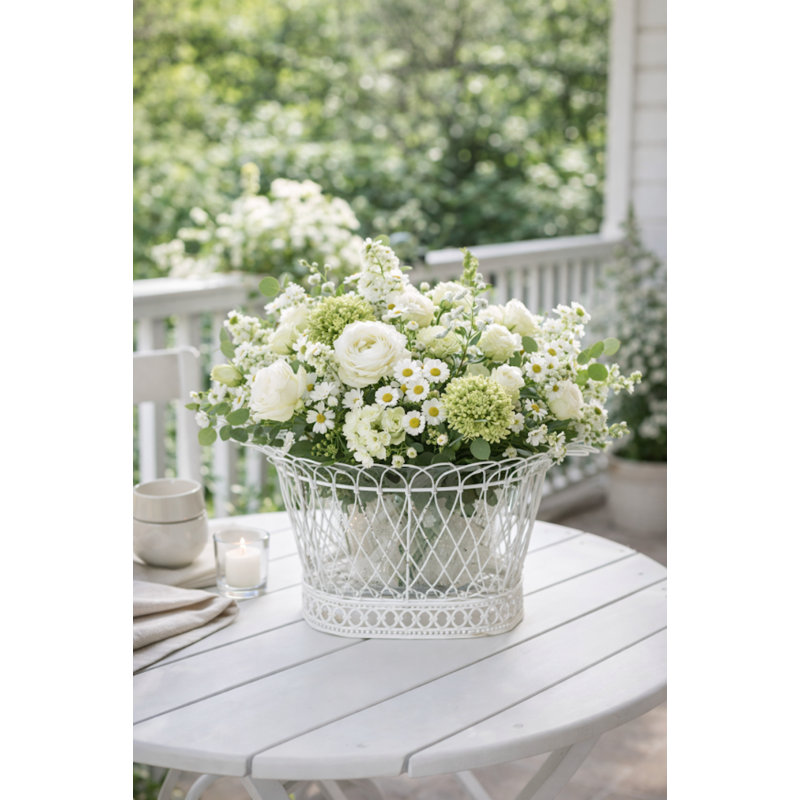 Round Flared White French Wire Basket
