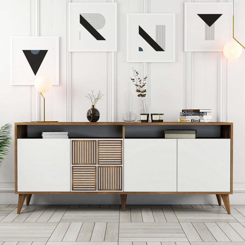 Console Adrius, Noyer, Blanc / noyer, H 30,9 po x l 70,9 po x P 13,8 po
