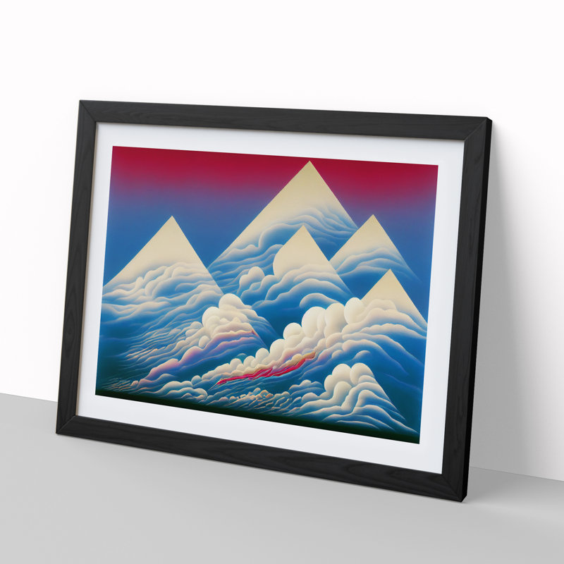 Blooming Mountain Clouds Abstract - Single Picture Frame Painting, 25cm H x 34cm W x 2cm D, Black Framed