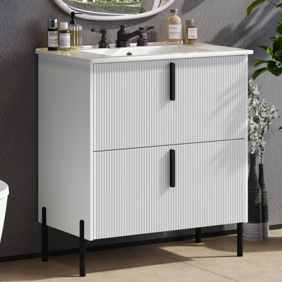 Meuble-lavabo de salle de bain avec lavabo en céramique et tiroirs pleine extension