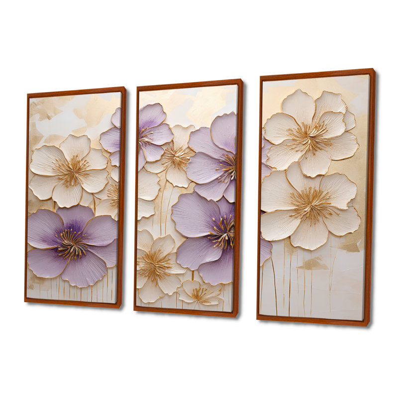 Ensemble de salon mauve et or violet et or, H 40 po x l 60 po x P 1 po, Cadre flottant brun