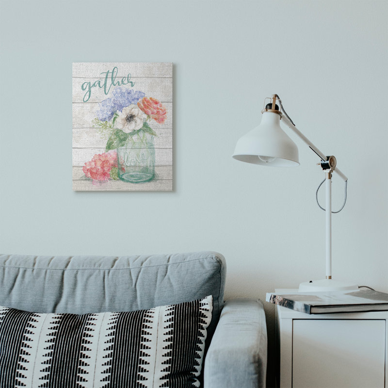 «Gather Love Flower Jar Rustic», impression, Toile tendue, H 16 po x l 20 po x P 1,5 po
