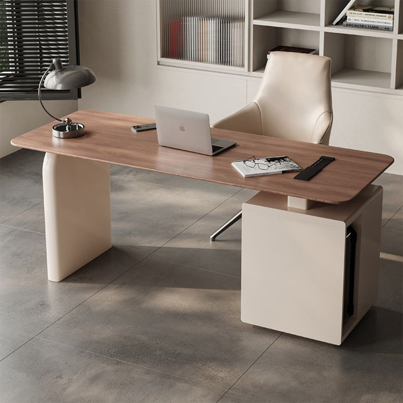 Bureau rectangulaire à 3 tiroirs en bois manufacturé brun noisette + blanc crème, H 29,53 po x l 70,87 po x P 27,56 po